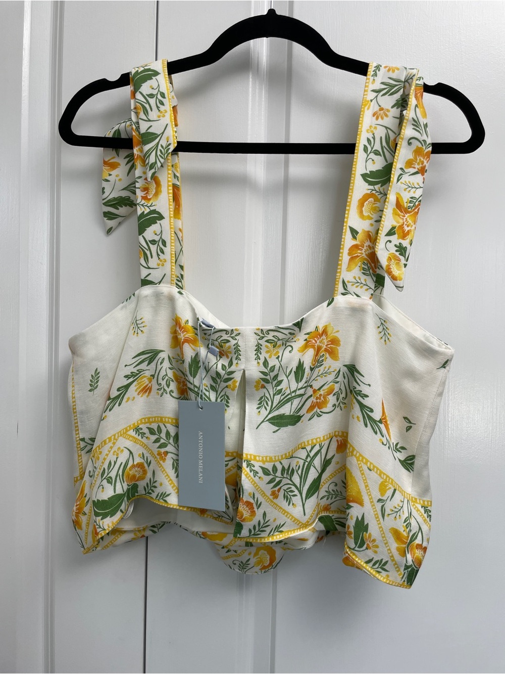 NWT Antonio Melani Floral Tie Shoulder Top Shorts Set 10 Yellow Green Belt - Picture 4 of 14